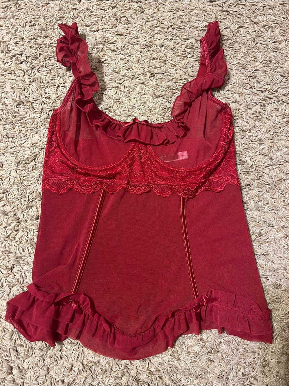 Ruffle Lace-Trim Red Tank Top